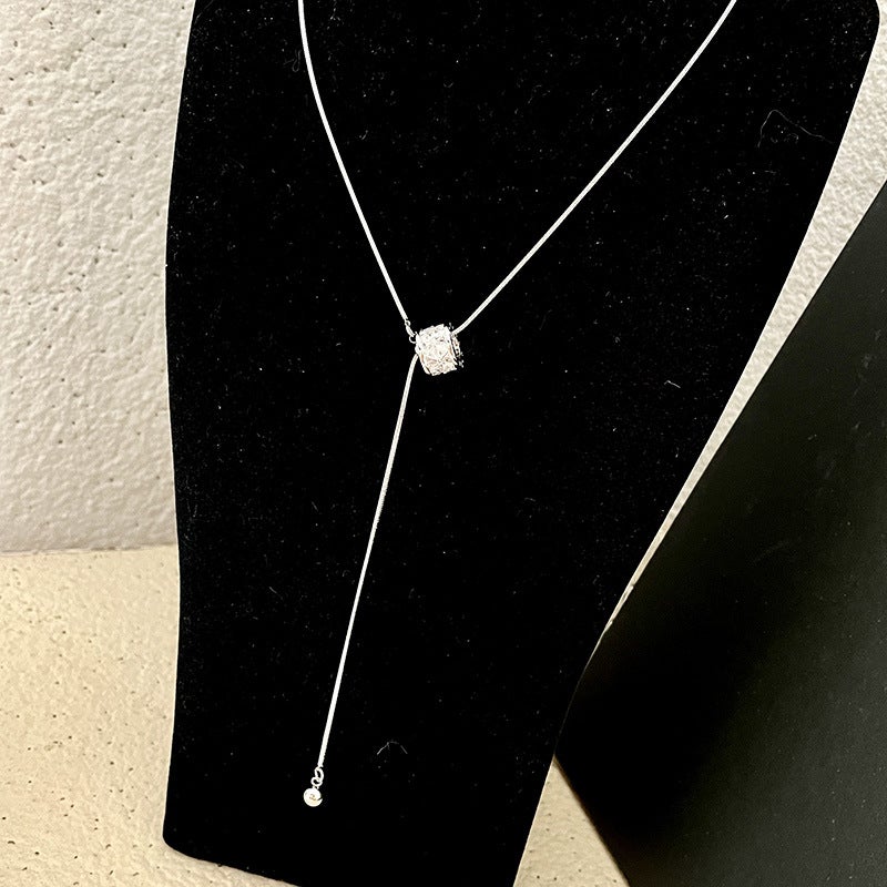 Pull-Out Ring Zircon Long Sweater Chain, Atmospheric And High-End Necklace, Women'S New Trendy Pendant, Clothing Pendant - Image 4